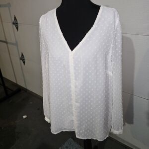 J. Crew White Textured V-Neck Blouse